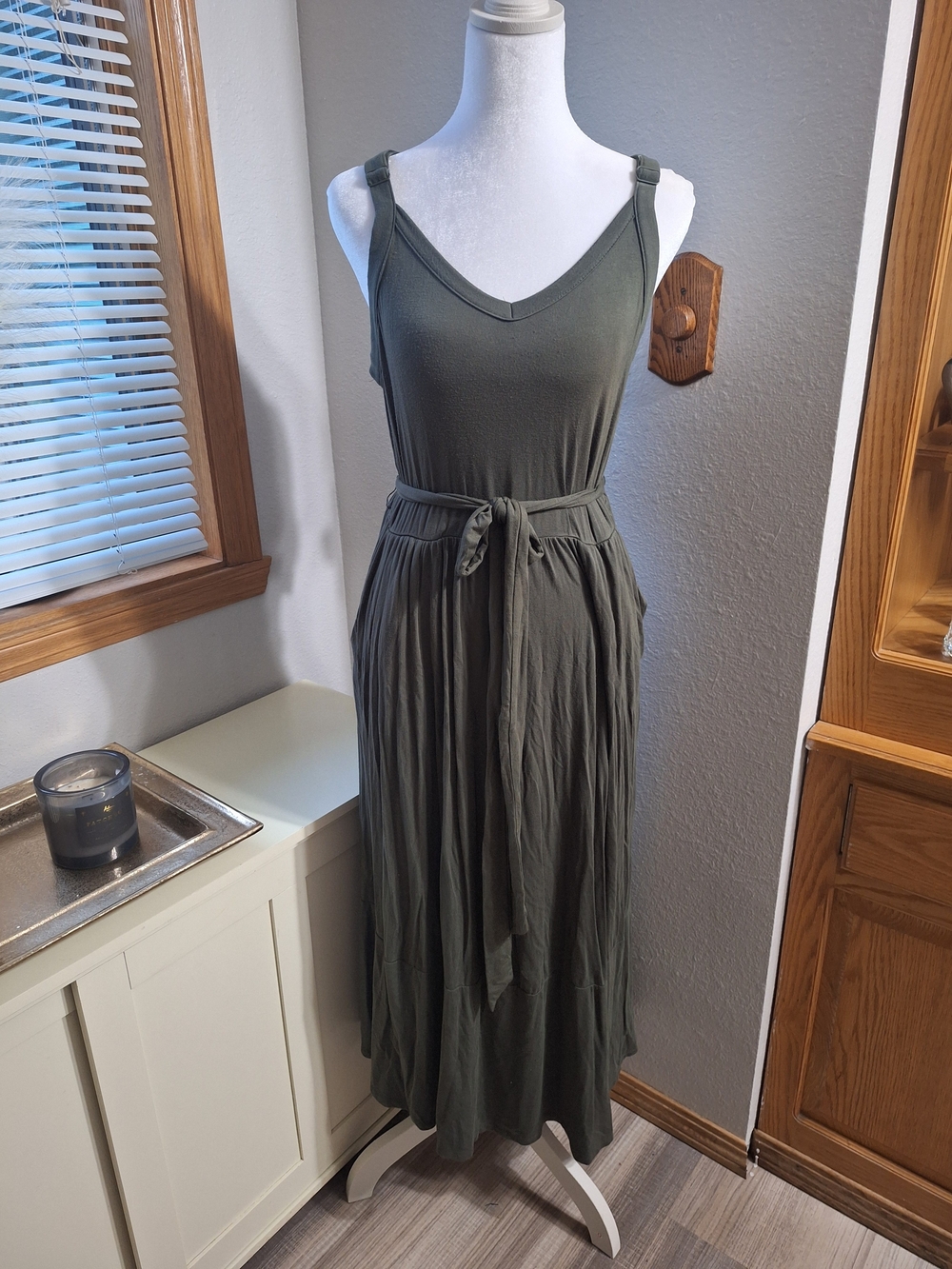 torrid Olive Green V-Neck Maxi Dress with Tie Waist